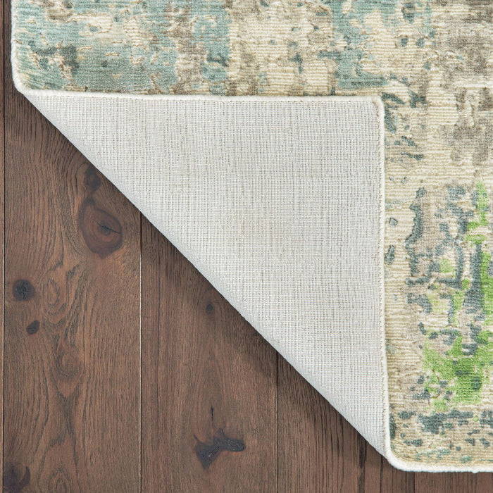 2' x 10' Abstract Hand Loomed Stain Resistant Runner Rug - Blue And Green