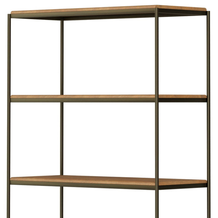 Four Tier Bookcase With Two Doors - Antiqued Brass / Light Brown