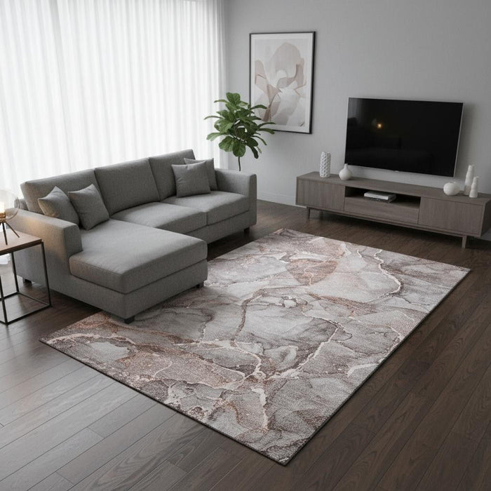 10' X 14' Abstract Washable Area Rug With UV Protection (647266) - Gray / Ivory
