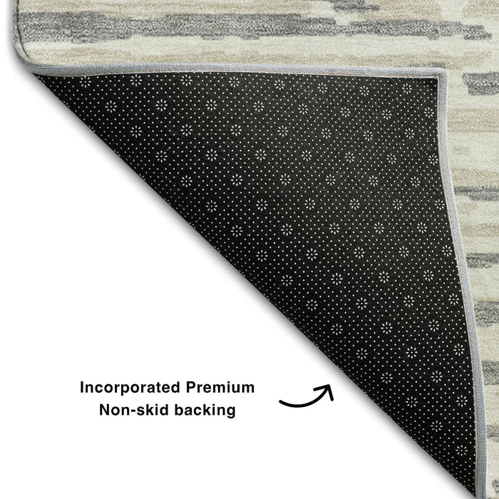 10' X 14' Striped Washable Area Rug With UV Protection (670555) - Gray / Ivory