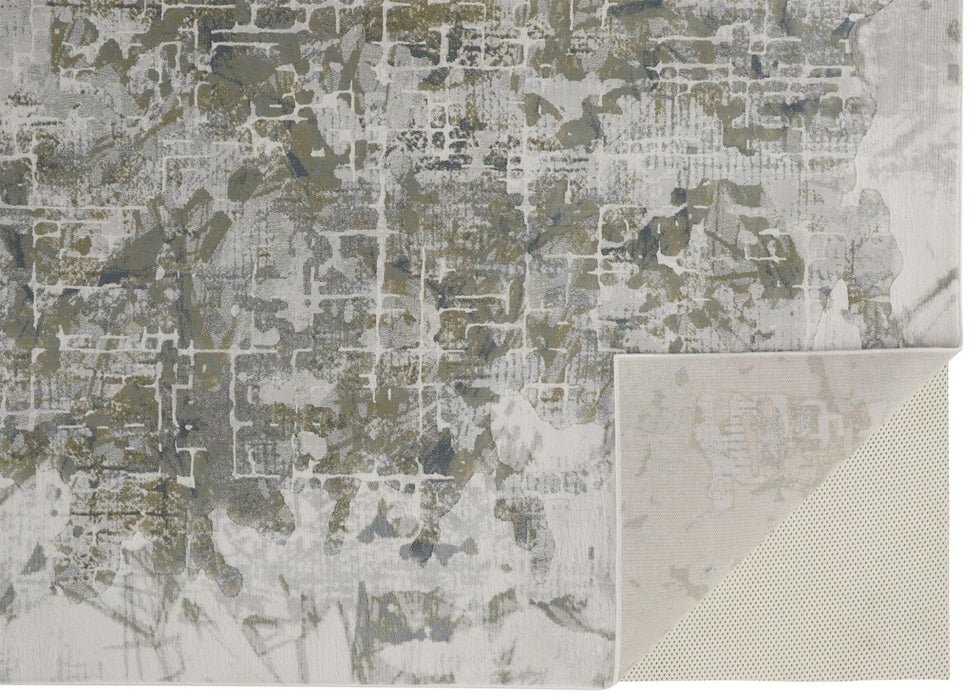 8' x 10' Abstract Distressed Stain Resistant Area Rug - Green Gray And Ivory