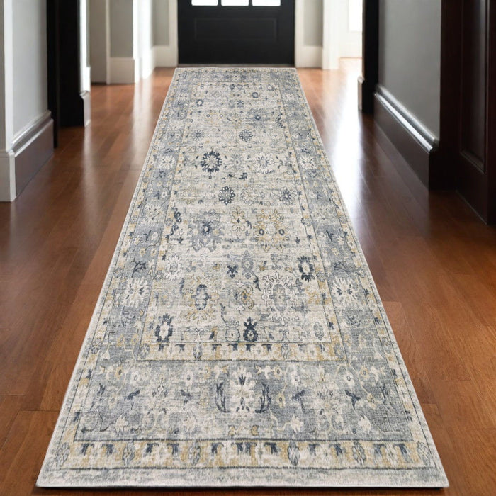 10' Oriental Hand Tufted Runner Rug - Gray And Blue