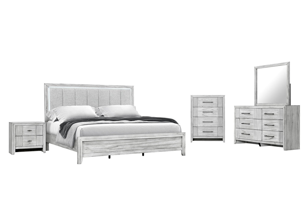Elsie - King Bed With LED - Light Grey