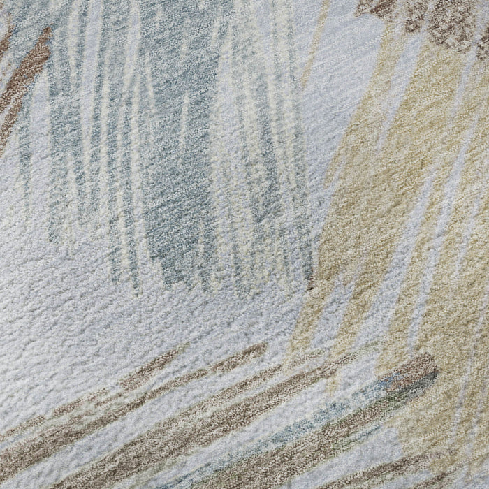 10' X 14' Striped Washable Area Rug With UV Protection (697500) - Sky Blue / Gold / Taupe