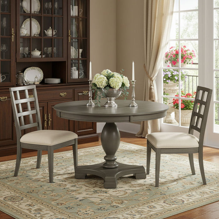 48" Wood Pedestal Base Round Top Dining Table - Gray