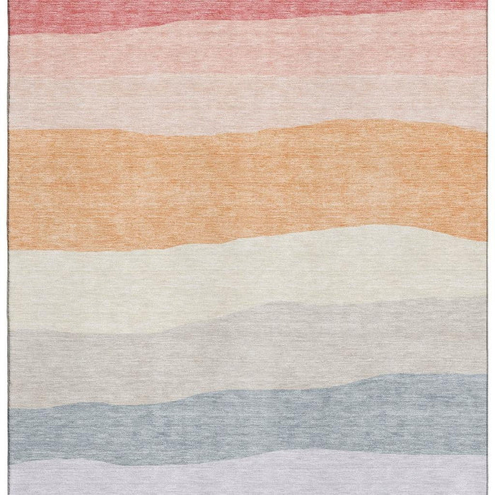 10' X 14' Striped Washable Area Rug With UV Protection (714889) - Orange / Ivory