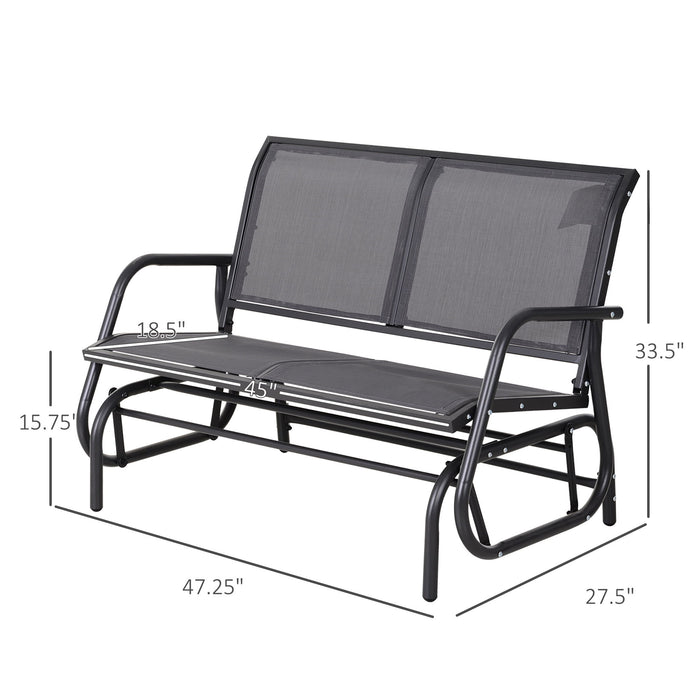Gray Outsunny 2-person outdoor glider bench with powder-coated steel frame, perfect for backyard garden or porch seating.