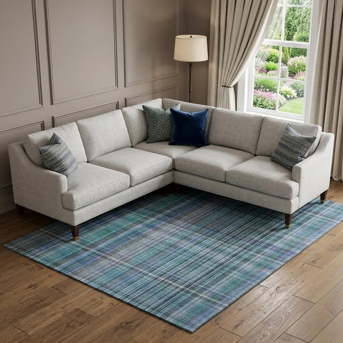 10' X 14' Plaid Washable Area Rug With UV Protection (648310) - Teal / Gray