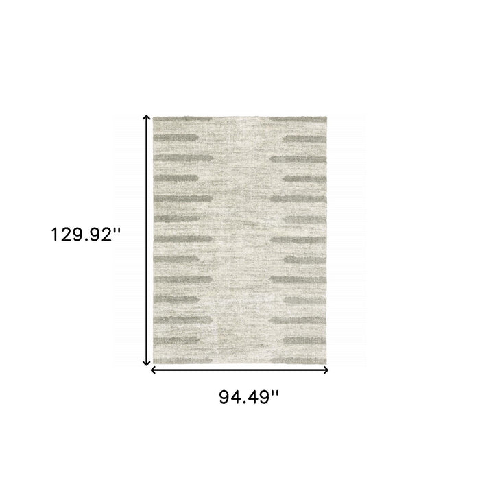 7.9' x 10.8' Geometric Shag Power Loom Stain Resistant Area Rug - Ivory And Grey