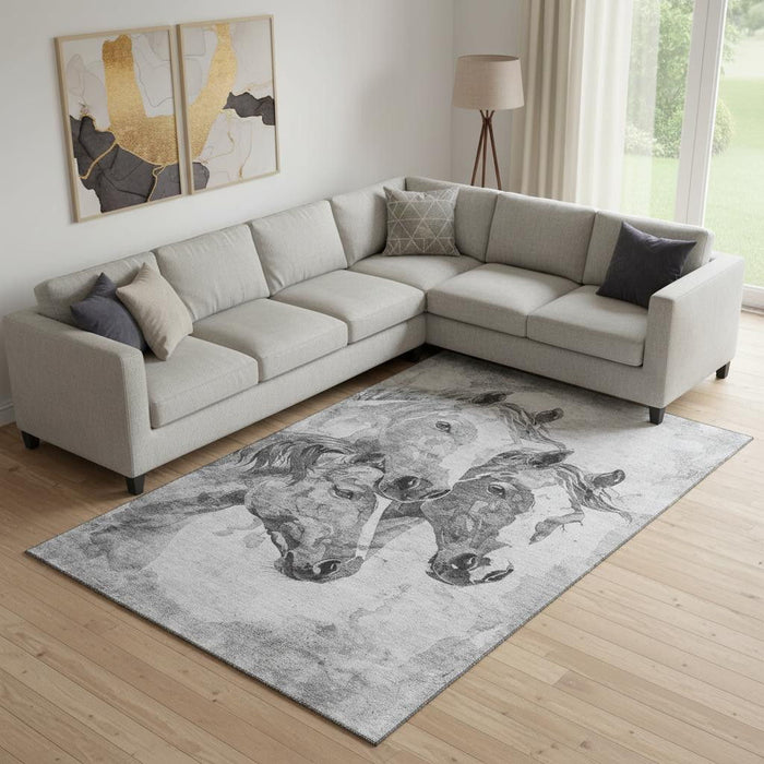 10' X 14' Animal Print Washable Area Rug With UV Protection (698992) - Gray / Silver / Ivory