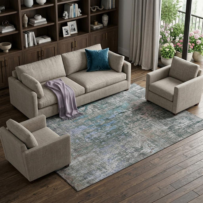 10' X 14' Abstract Washable Area Rug With UV Protection (692262) - Fern Green / Blue / Beige