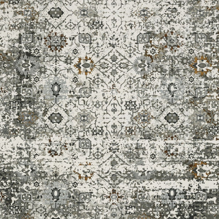 10' x 13' Oriental Power Loom Stain Resistant Area Rug - Ivory Gray Charcoal Rust Gold And Brown