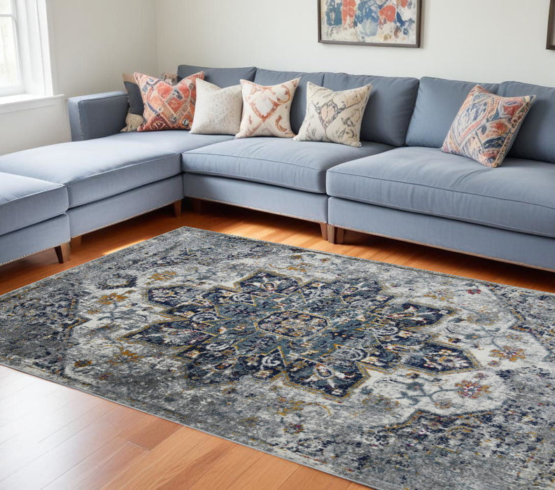 9' x 12' Medallion Power Loom Area Rug - Gray