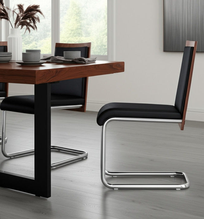 Faux Leather Dining Room Parsons Chairs (Set of 2) - Black