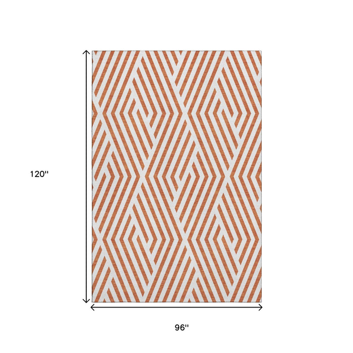 8' X 10' Geometric Washable Area Rug With UV Protection (648578) - Rust / Ivory