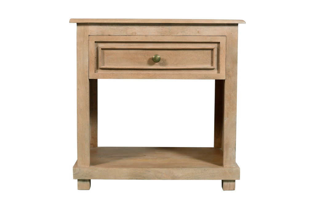 28" Solid Wood Distressed One Drawer Nightstand - Beige
