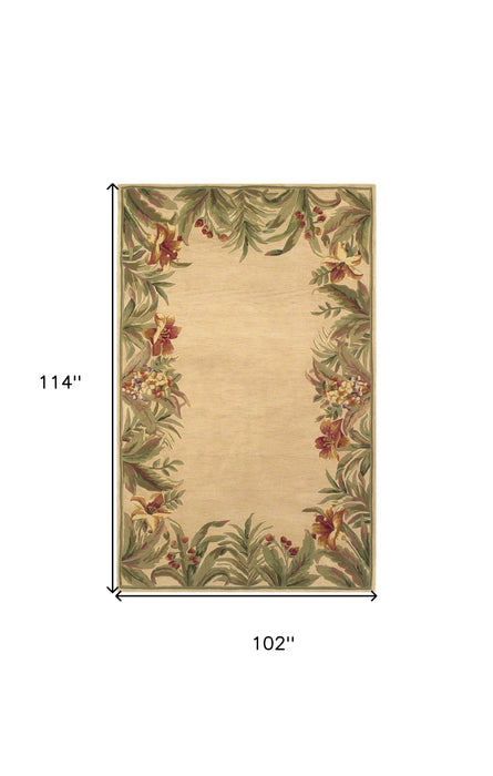8' x 10' Hand Tufted Bordered Tropical Plants Indoor Area Rug - Ivory