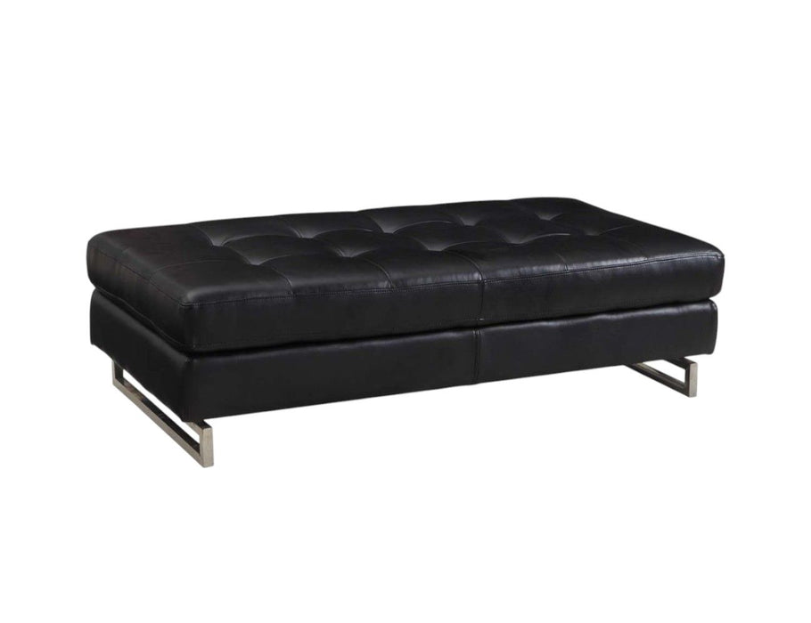 Faux Leather Ottoman - Black / Silver