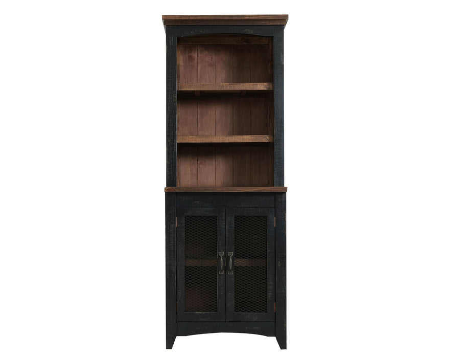 72" Distressed Wood Dining Hutch With Two Doors - Black And Natural