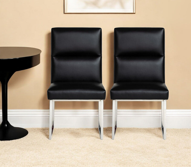 Tufted Faux Leather Dining Side Chairs (Set of 2) - Black