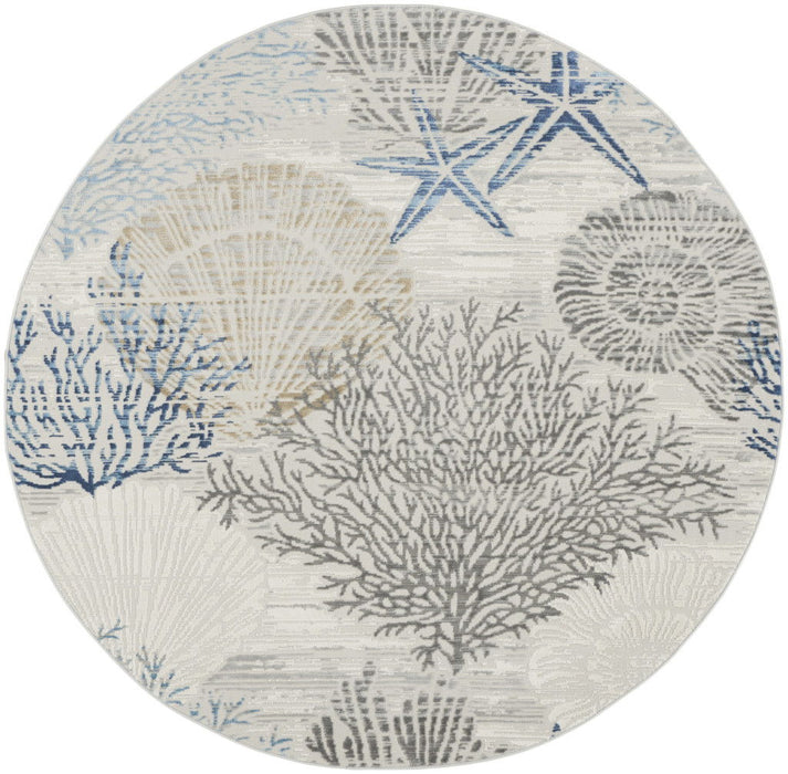 5' Seashell Non Skid Round Rug (550096) - Ivory / Blue / Gray
