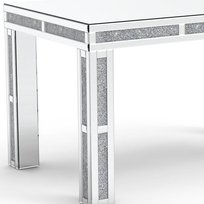 31" Mirrored Glass And Faux Crystal Dining Table - Silver