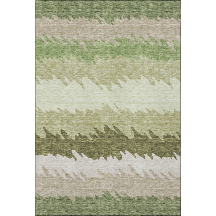 9' X 12' Striped Washable Area Rug With UV Protection - Green And Beige
