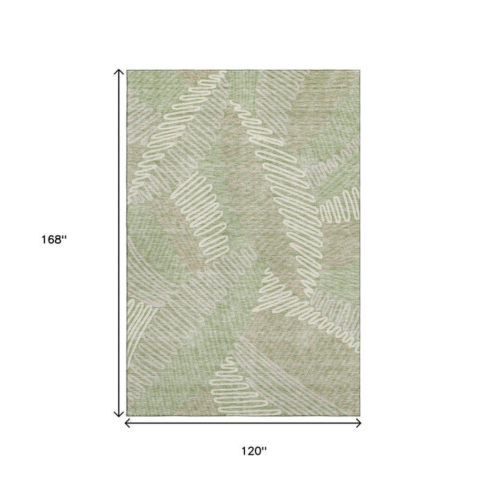 10' X 14' Floral Washable Area Rug With UV Protection (671864) - Artichoke Green / Beige