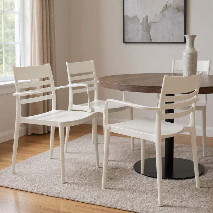 Partially Open Back Dining Arm Chairs Heavy Duty Plastic (Set of 4) - White
