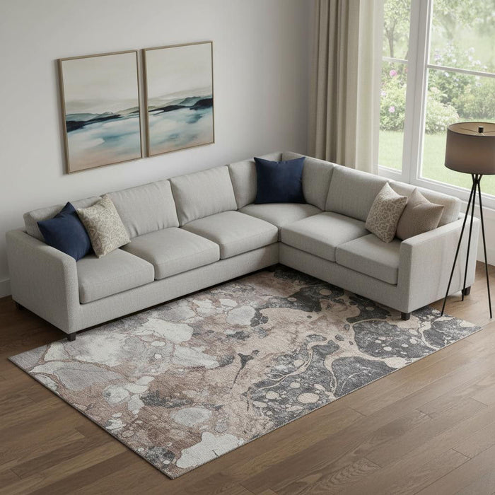 10' X 14' Abstract Washable Area Rug With UV Protection (707785) - Coffee / Gray / Ivory