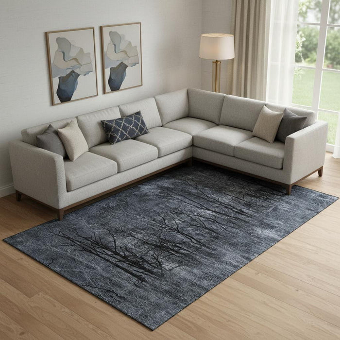 10' X 14' Floral Washable Area Rug With UV Protection (717284) - Charcoal / Gray