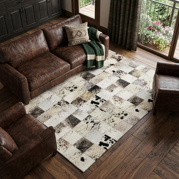 10' X 14' Patchwork Washable Area Rug With UV Protection (644736) - Granite Gray / Ivory / Black