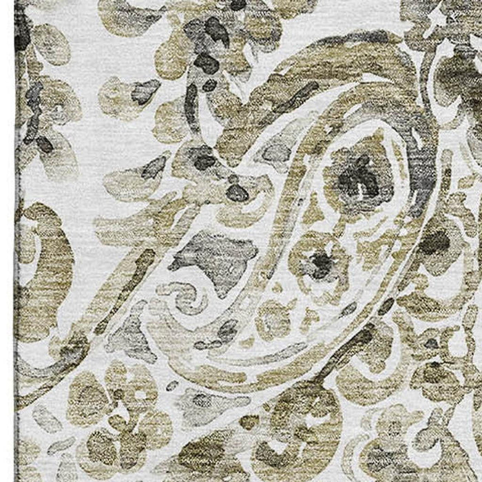 10' X 14' Paisley Washable Area Rug With UV Protection - Brown And Ivory