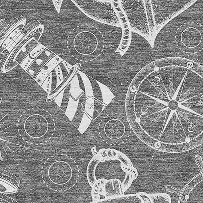 10' X 14' Nautical Washable Area Rug With UV Protection - Gray And Ivory