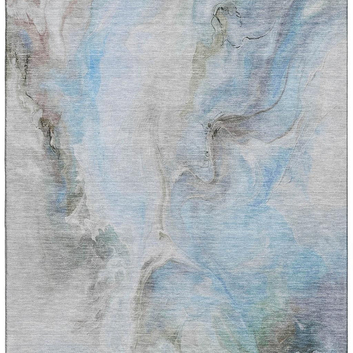 10' X 14' Abstract Washable Area Rug With UV Protection (697001) - Sky Blue / Gray / Silver
