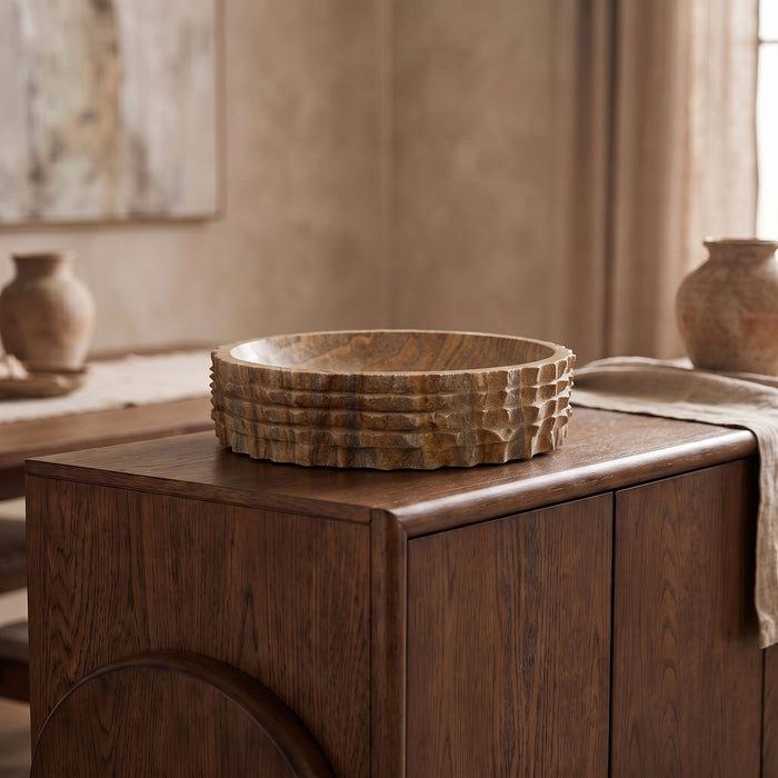 Genuine marble Caesar bowl by Meridian Furniture, showcasing smooth white marble with gray veining, ideal for serving or decorative use