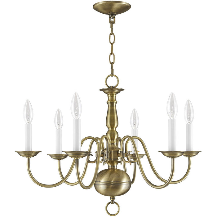 18" Six Light Dimmable Chandelier With Shades - Antiqued Brass