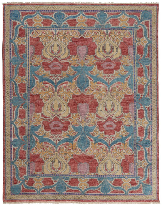 8' x 10' Wool Oriental Hand Knotted Area Rug - Blue Red And Yellow
