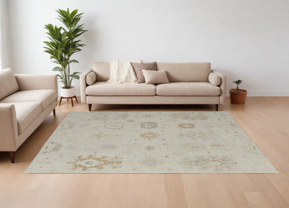 8' x 10' Wool Floral Hand Knotted Area Rug - Tan And Gray