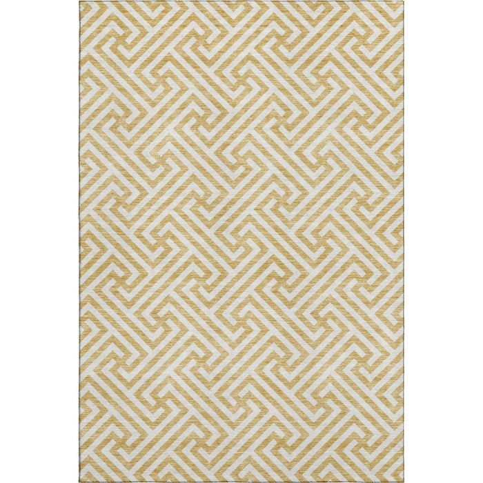 10' X 14' Geometric Washable Area Rug Polyester With UV Protection - Ivory And Gold