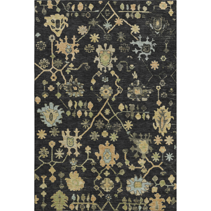 10' X 14' Floral Washable Area Rug With UV Protection (708403) - Black / Gold / Blue