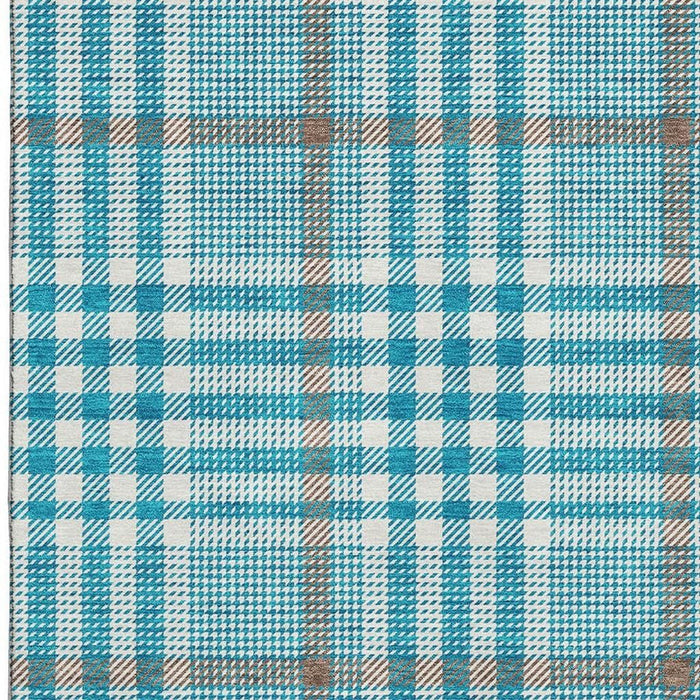 10' X 14' Plaid Washable Area Rug With UV Protection (682673) - Teal / Ivory / Gray