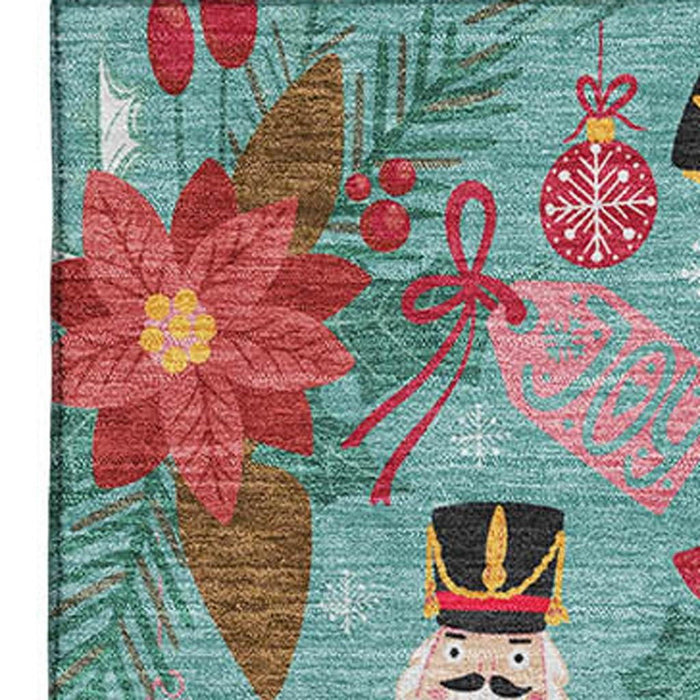 10' X 14' Abstract Geometric Washable Area Rug With UV Protection (702050) - Teal / Red / Black