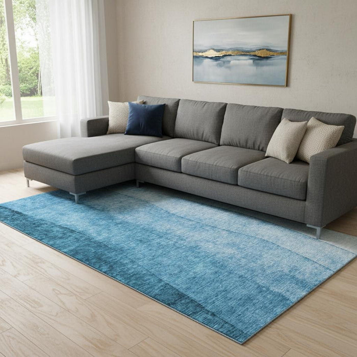 9' X 12' Ombre Washable Area Rug With UV Protection (652754) - Teal / Ivory