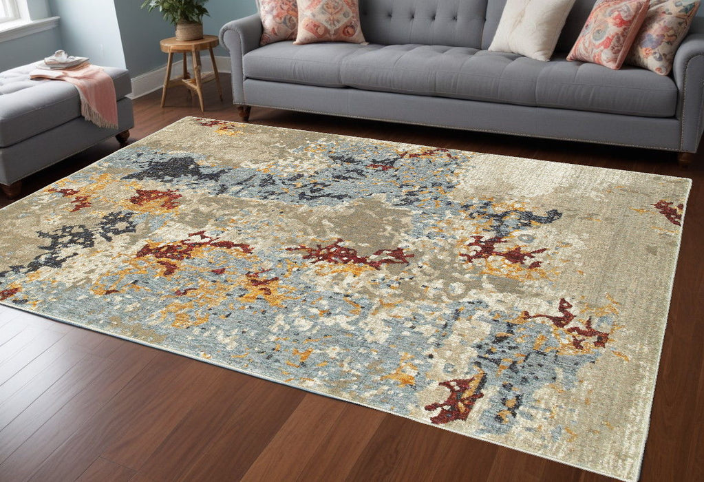 6.6' x 9.8' Abstract Power Loom Area Rug - Blue And Beige