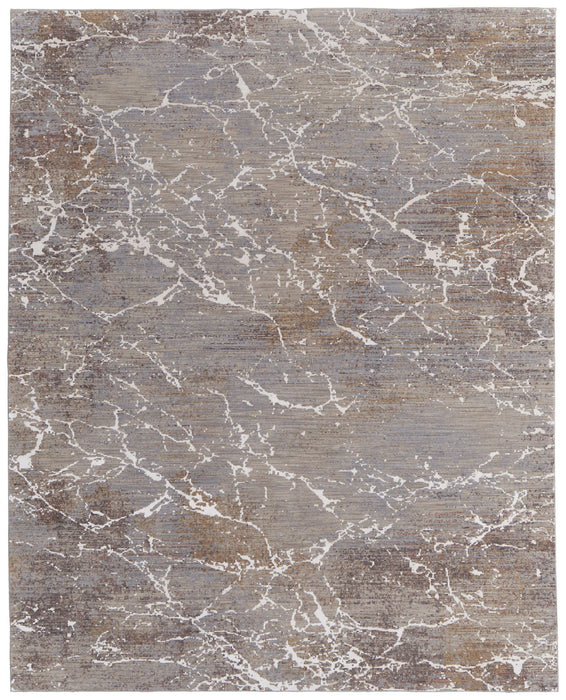 10' x 13' Abstract Power Loom Area Rug - Ivory Brown And Taupe
