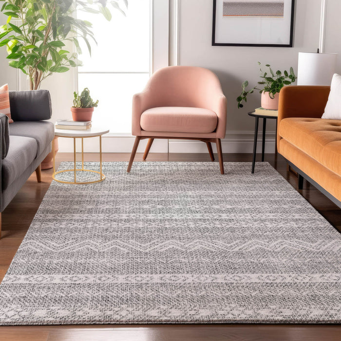 10' X 14' Southwestern Washable Area Rug With UV Protection - Gray And Silver