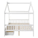 Giga house style platform storage bed with headboard, footboard, two drawers, and roof design in a modern bedroom setting