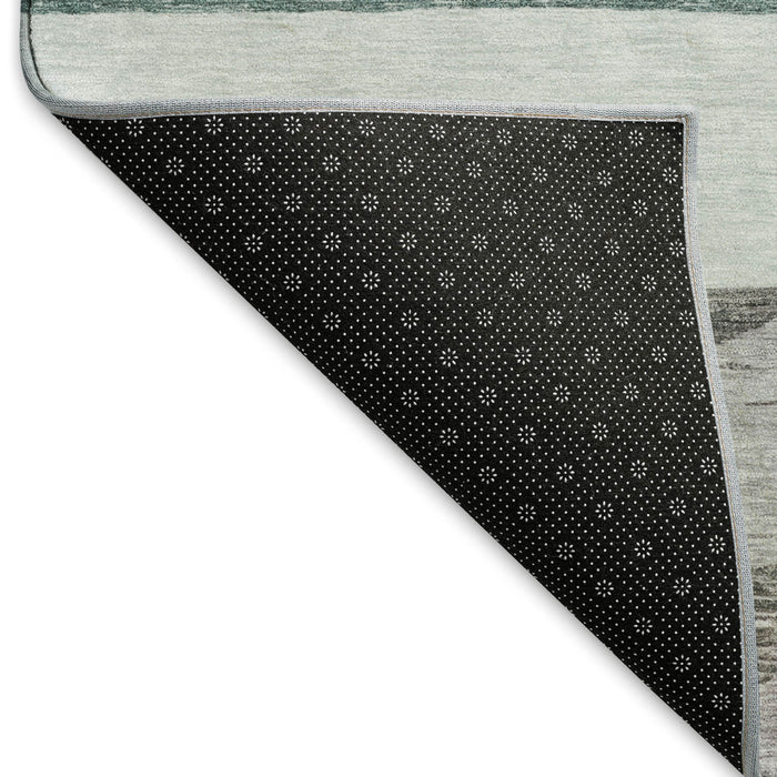 10' X 14' Striped Washable Area Rug With UV Protection (695138) - Teal / Ivory / Gray