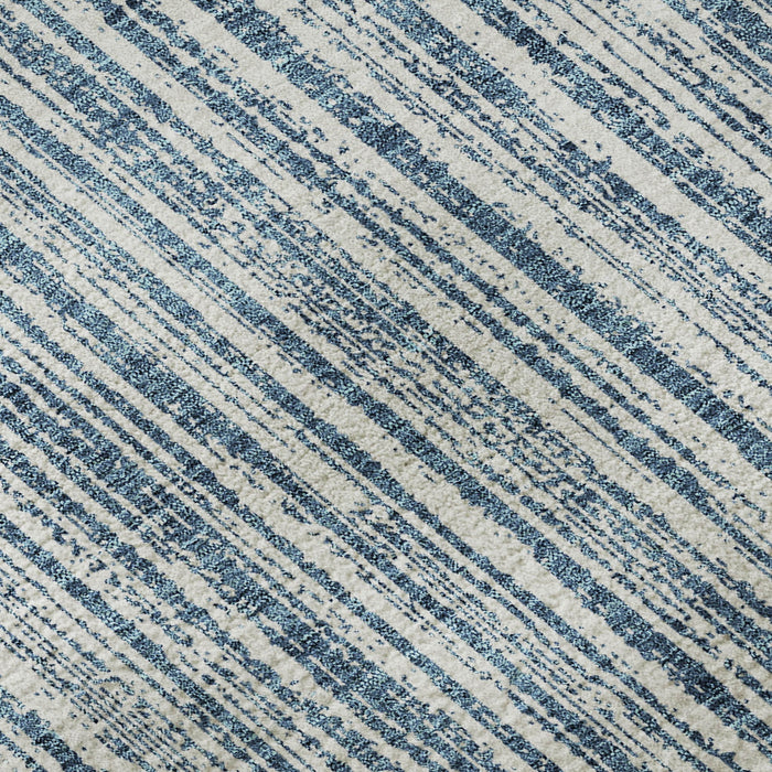 10' X 14' Striped Washable Area Rug With UV Protection - Blue And Ivory